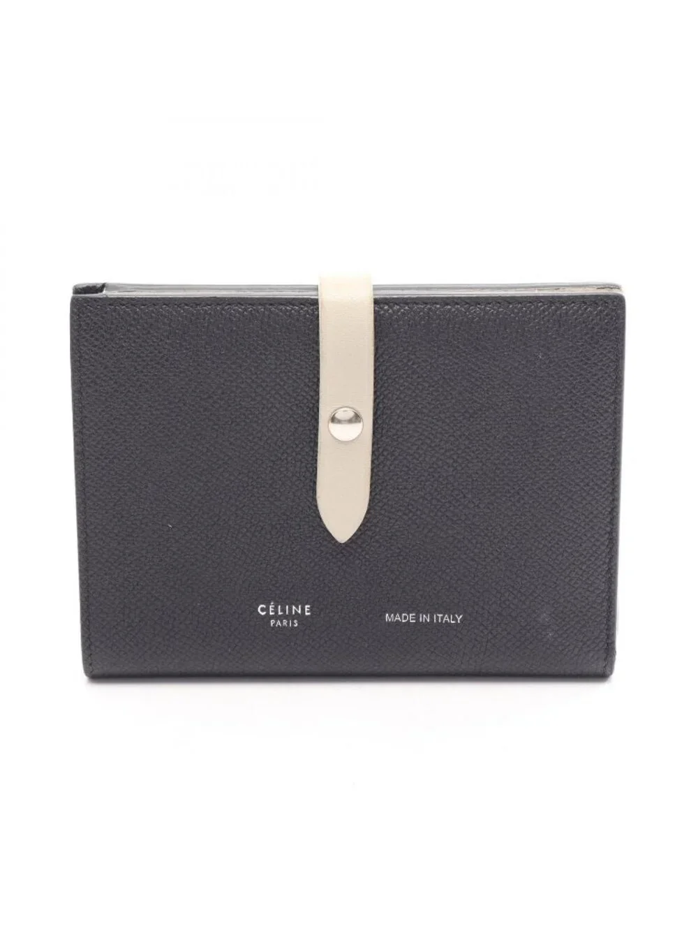 Celine Bifold Wallet Strap Multi Function Black Ivory Leather